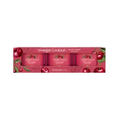 Yankee Candle Signature 3 Candele Votive In Vetro Black Cherry 10 Ore Cad.