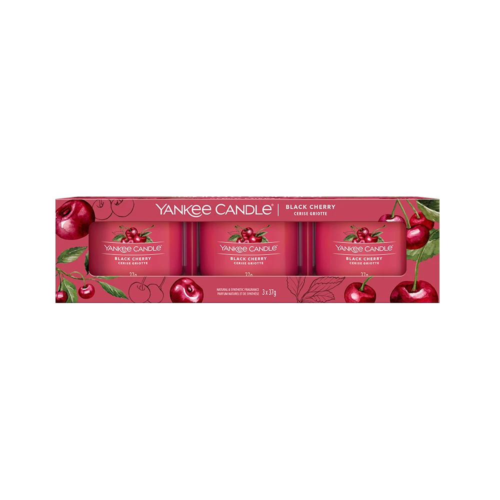 Yankee Candle Signature 3 Candele Votive In Vetro Black Cherry 10 Ore Cad. 1 Yankee Candle Signature 3 Candele Votive In Vetro Black Cherry 10 Ore Cad.