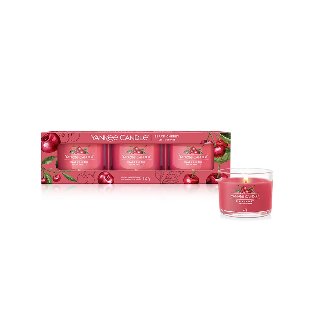 Yankee Candle Signature 3 Candele Votive In Vetro Black Cherry 10 Ore Cad. 2 Yankee Candle Signature 3 Candele Votive In Vetro Black Cherry 10 Ore Cad. - immagine 2